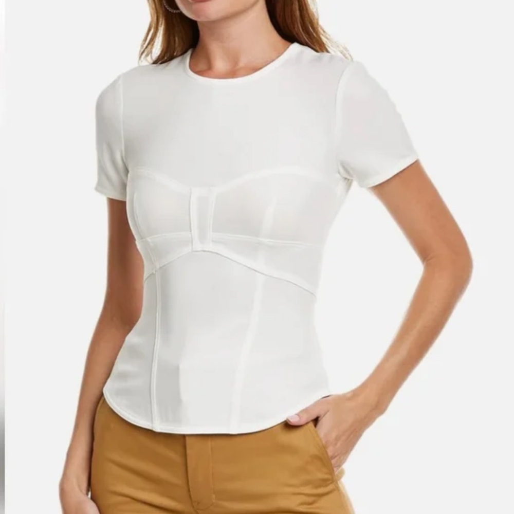 A.L.C Beau Seamed Short-Sleeve Top Size 6 MSRP $325.00